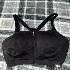 VSX sport bra with latching bra and zip up front, black, size 34DDD